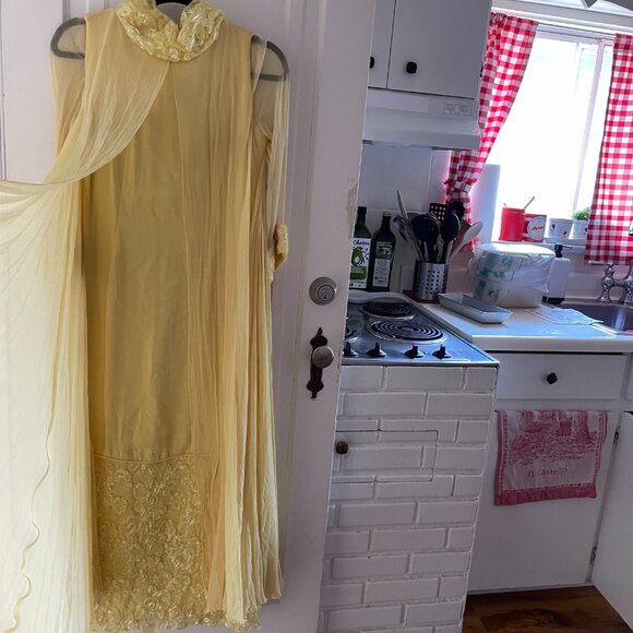 1970s Yellow CHIFFON EVENING GOWN - Picture 3 of 8
